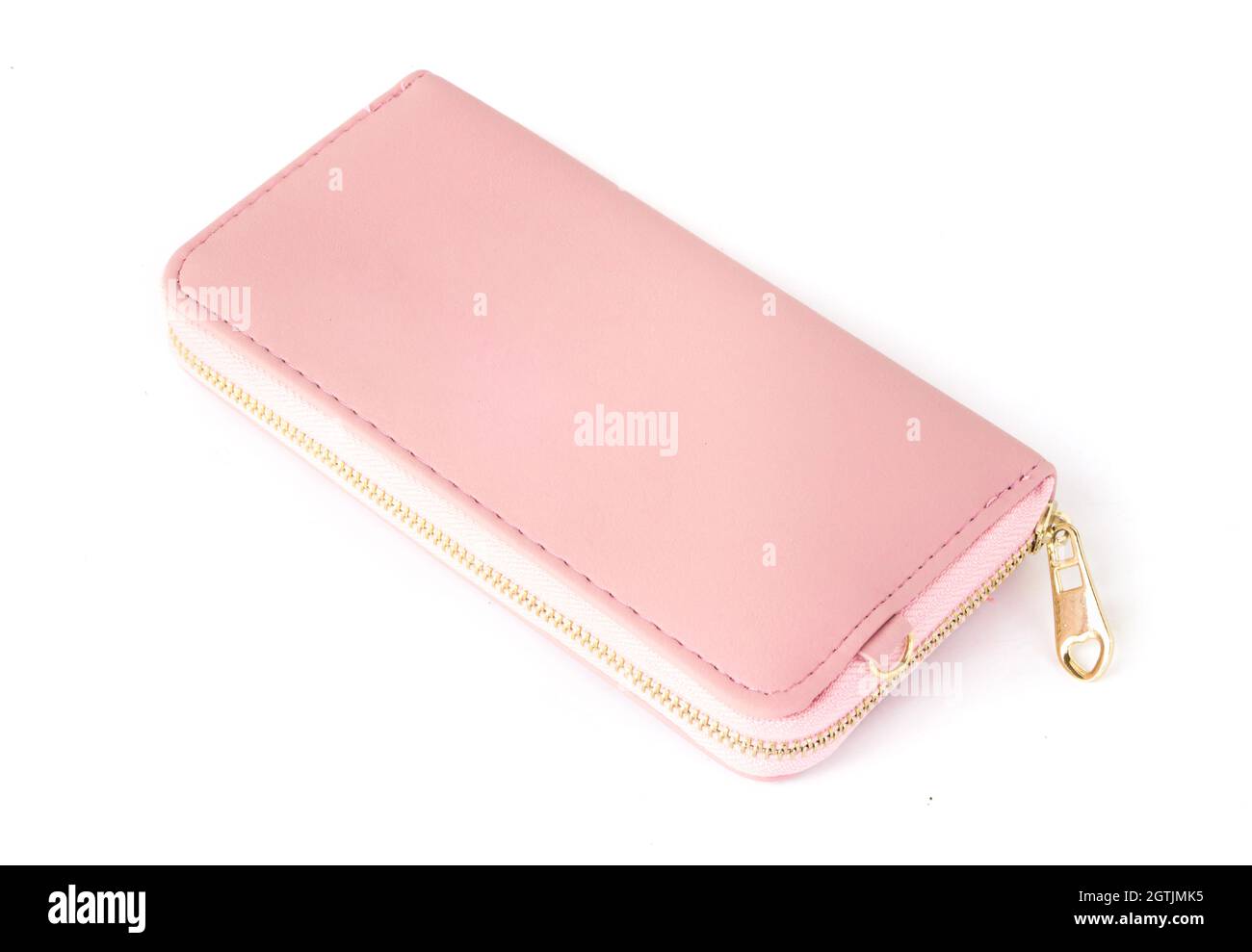High Angle View Of Pink Purse Over White Background Stock Photo