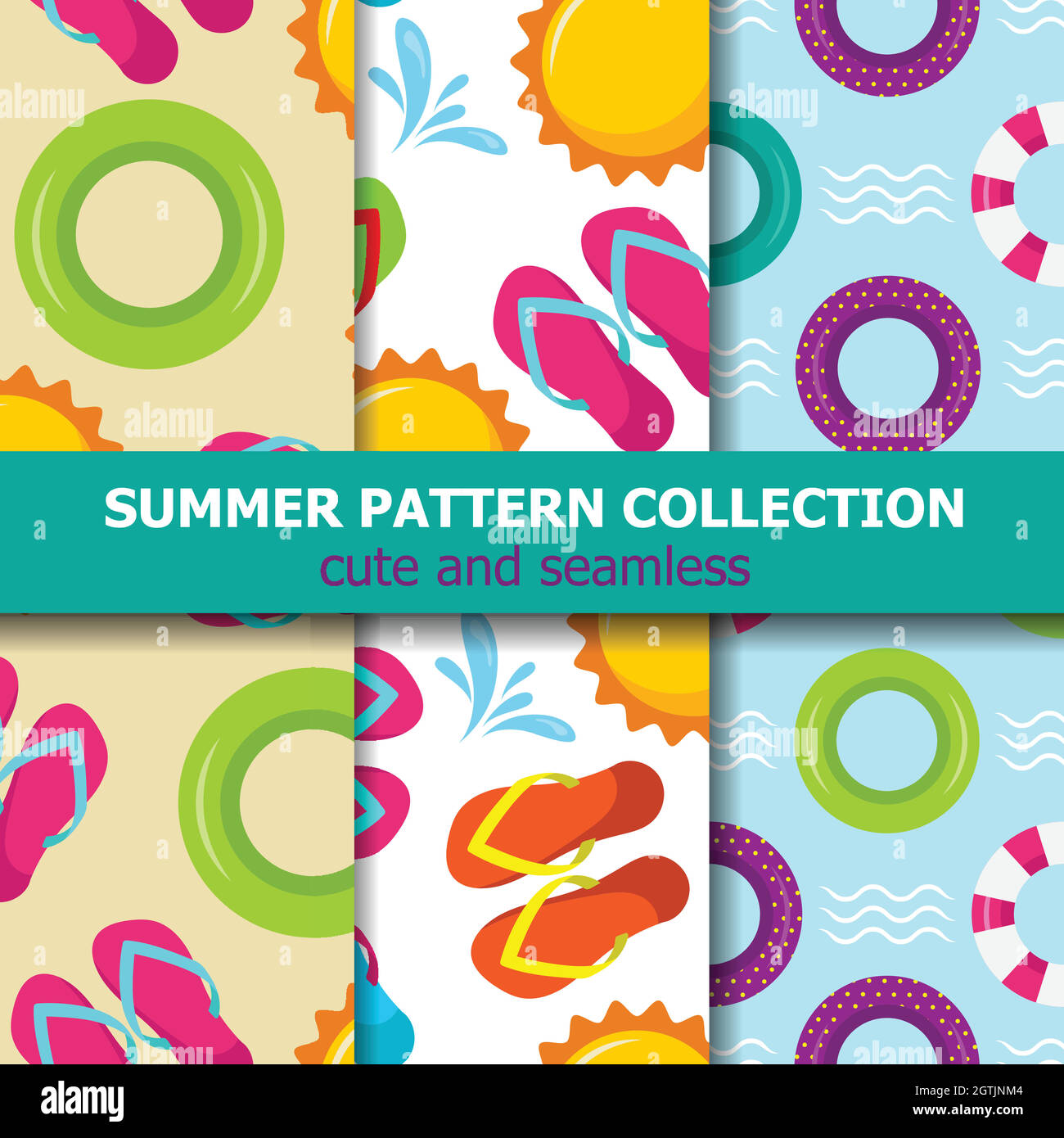 Joyfull summer pattern collection. Beach theme. Summer banner Stock Vector