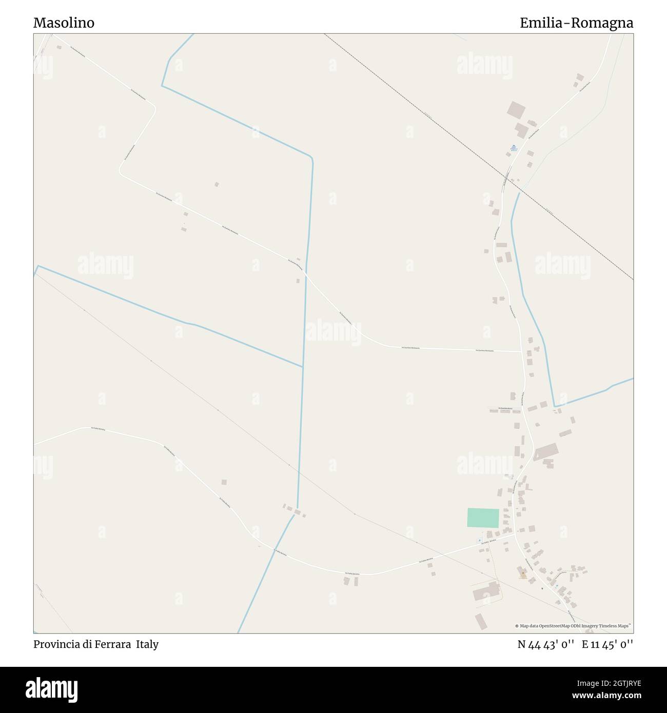 Masolino, Provincia di Ferrara, Italy, Emilia-Romagna, N 44 43' 0'', E 11 45' 0'', map, Timeless Map published in 2021. Travelers, explorers and adventurers like Florence Nightingale, David Livingstone, Ernest Shackleton, Lewis and Clark and Sherlock Holmes relied on maps to plan travels to the world's most remote corners, Timeless Maps is mapping most locations on the globe, showing the achievement of great dreams Stock Photo