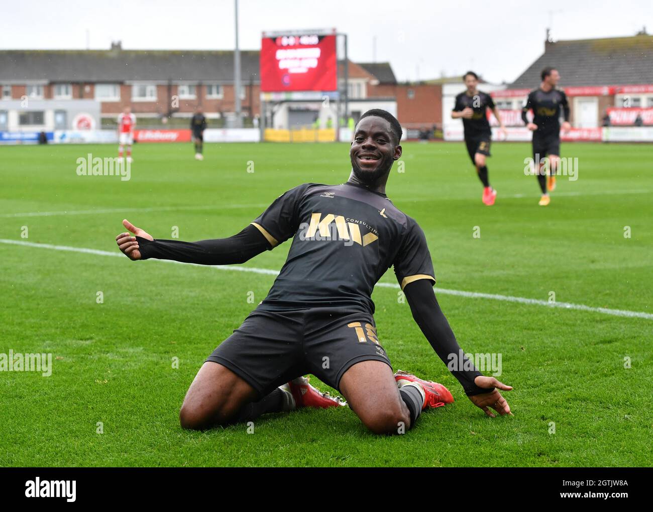 Charlton Athletic's Jonathan Leko celebrates scoring their side's first goal of the game during the Sky Bet League One match at Highbury Stadium, Fleetwood. Picture date: Saturday October 2, 2021. Stock Photo