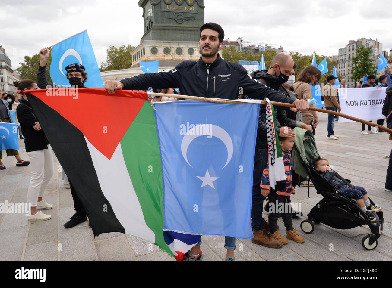 Demonstration against the genocide of the Uyghur people in China. Several hundred people, including several MPs, march from the Place de la Bastille Stock Photo