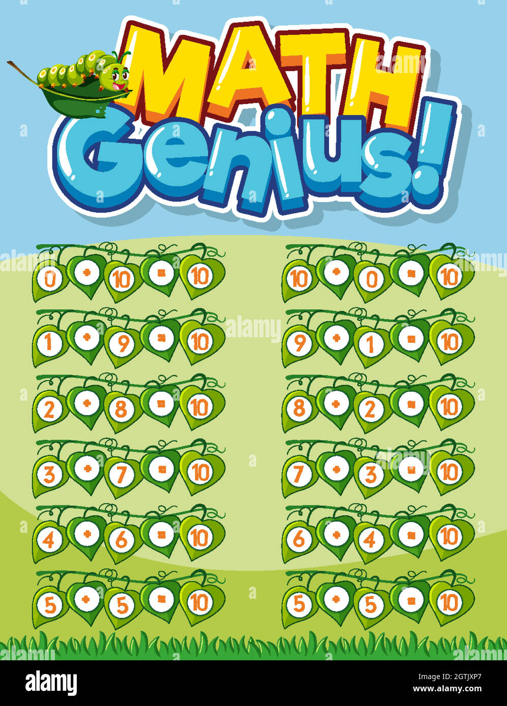 Math worksheet design with adding to ten Stock Vector Image & Art - Alamy