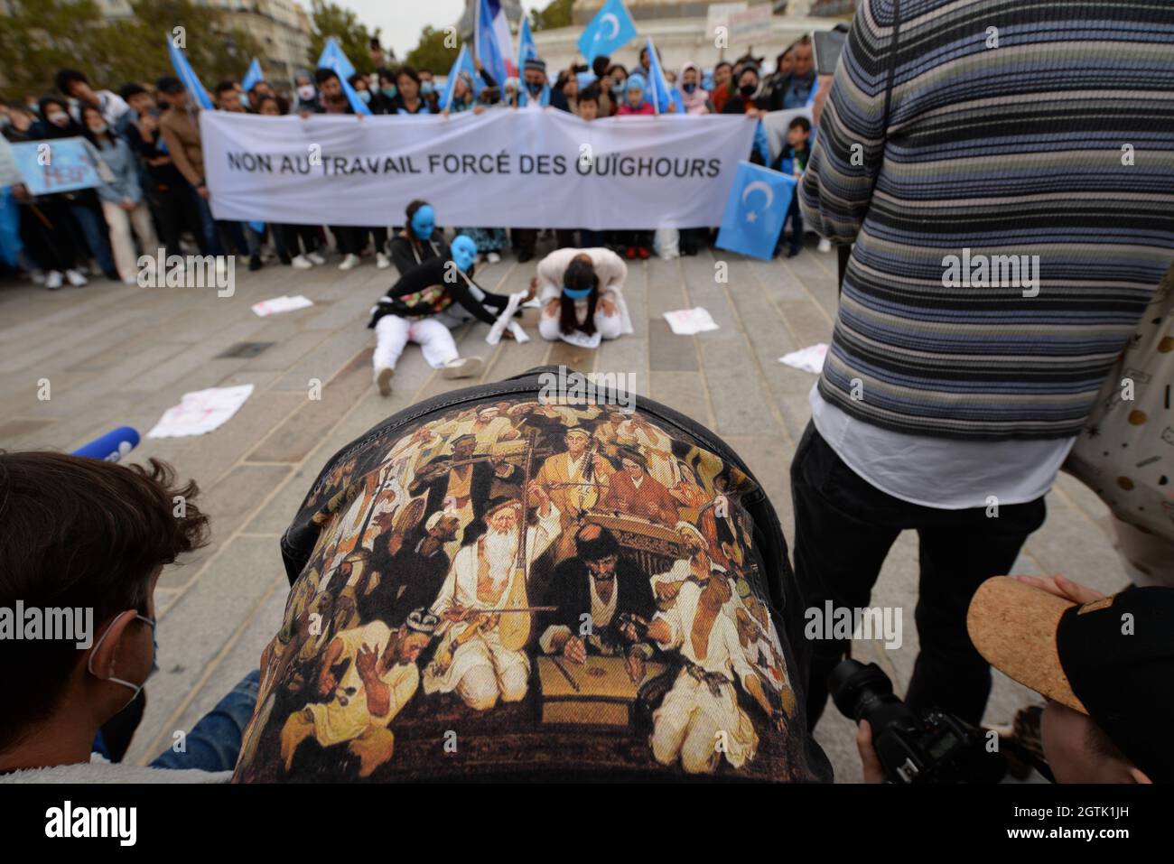 Demonstration against the genocide of the Uyghur people in China. Several hundred people, including several MPs, march from the Place de la Bastille Stock Photo