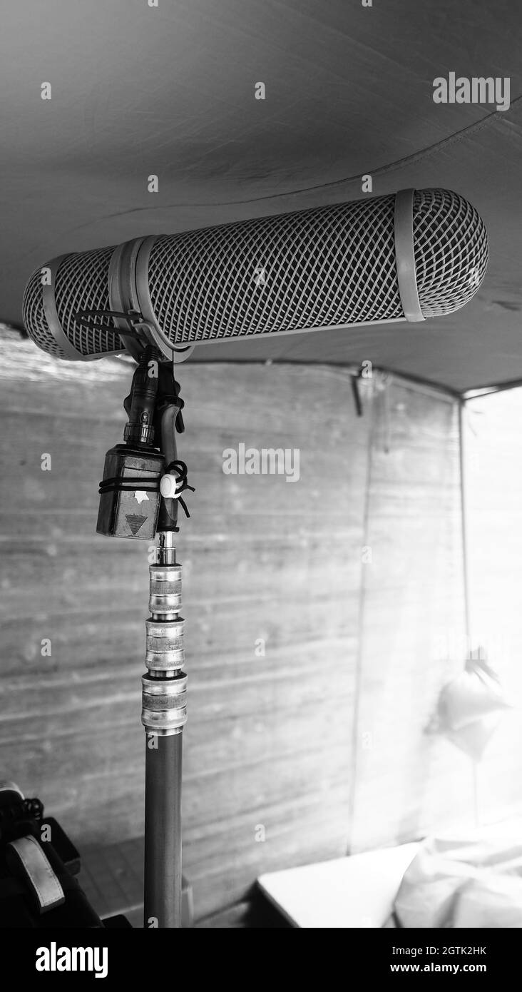 Microphone boom type. Sound recorder boom mic and tripod stand