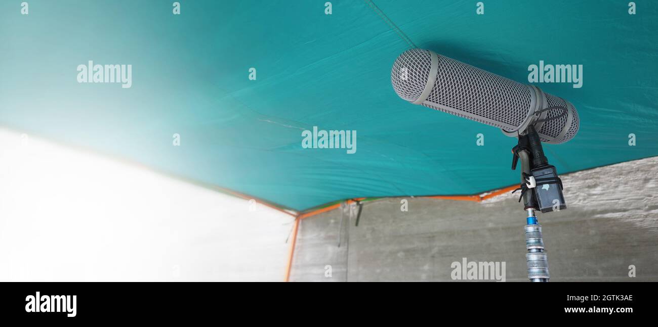 Microphone boom type. Sound recorder boom mic and tripod stand