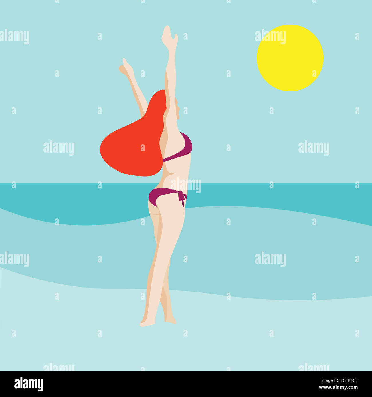 minimalist portrait of woman at beach. Summer banner Stock Vector