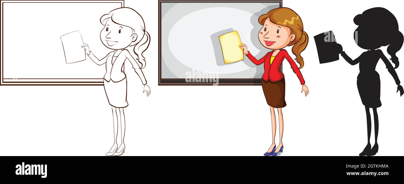 Sketches of a teacher in different colours Stock Vector
