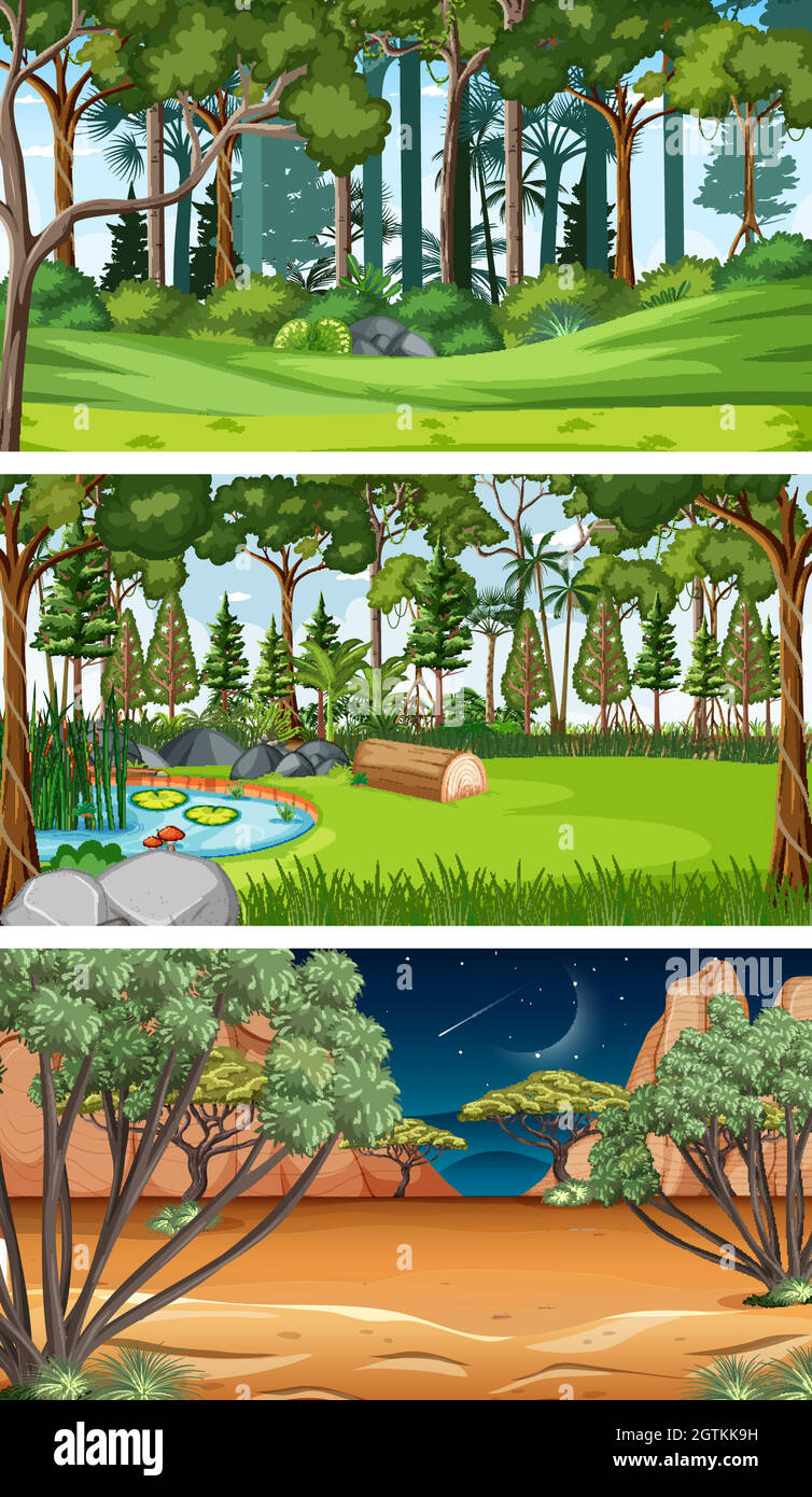 Three different nature horizontal scenes Stock Vector