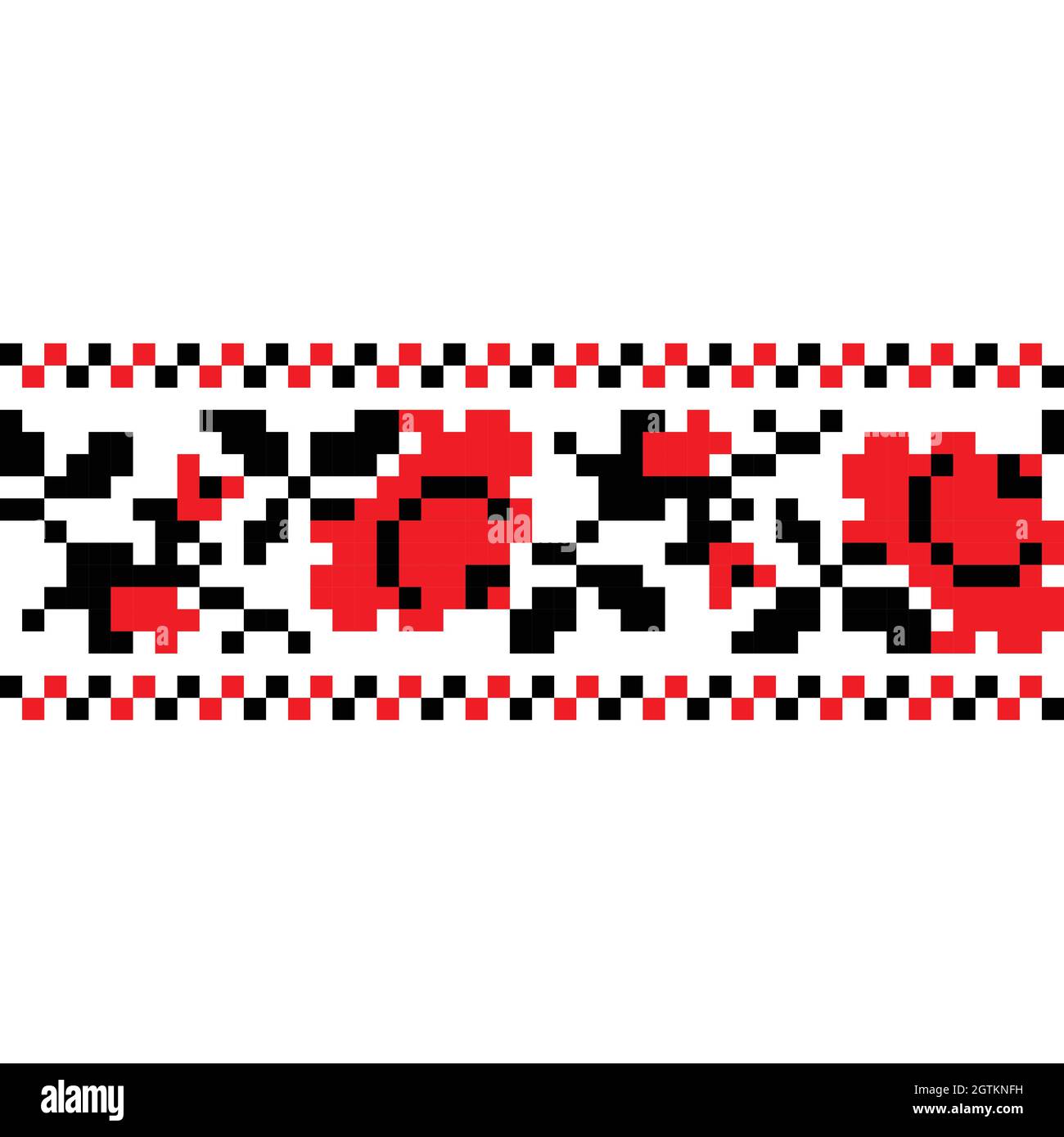 Vector seamless border with Ukrainian national ornament. Traditional black and red Ukrainian embroidery on white background Stock Vector