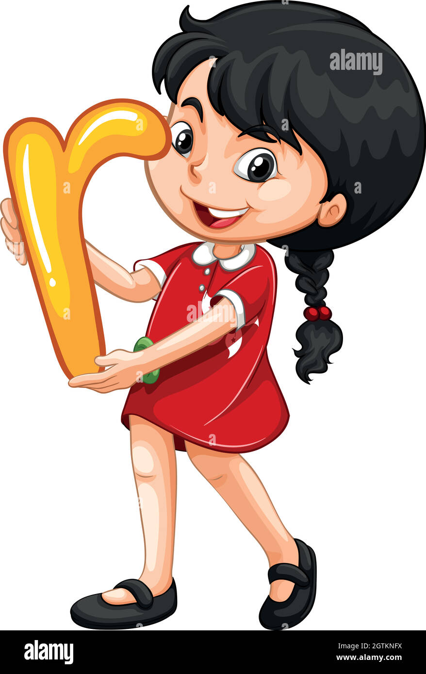 Little girl carrying a letter R Stock Vector