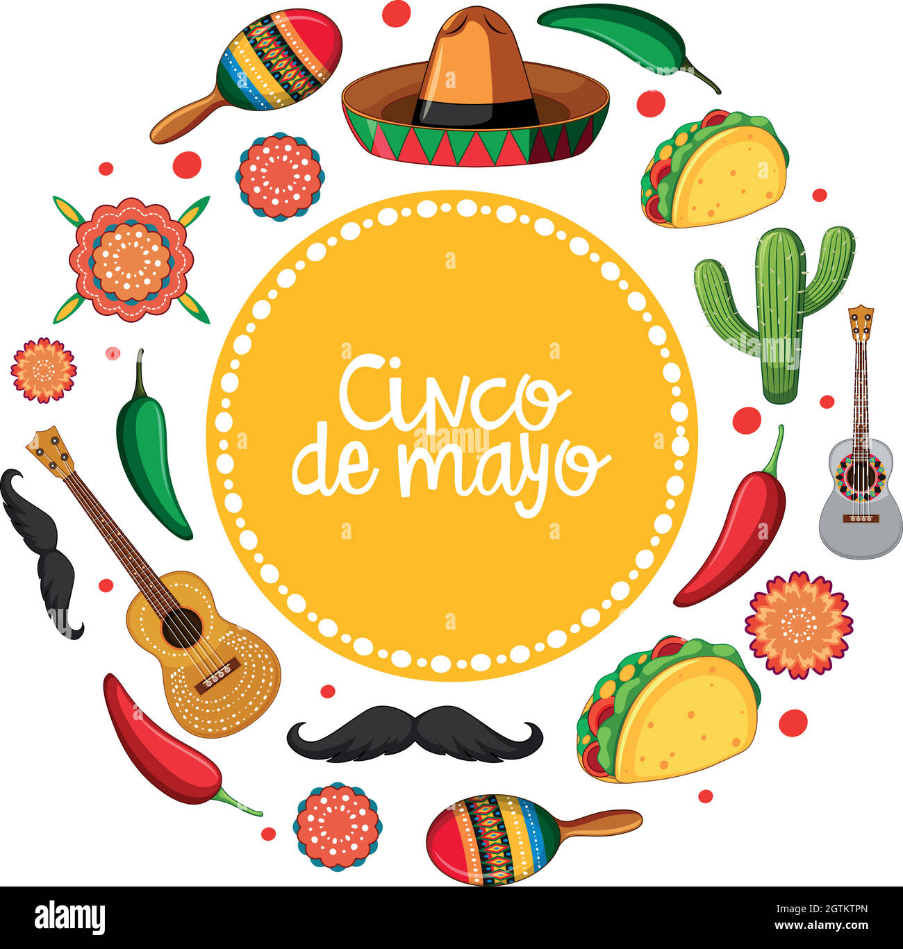 Cinco de mayo card template with mexican musical instruments Stock Vector