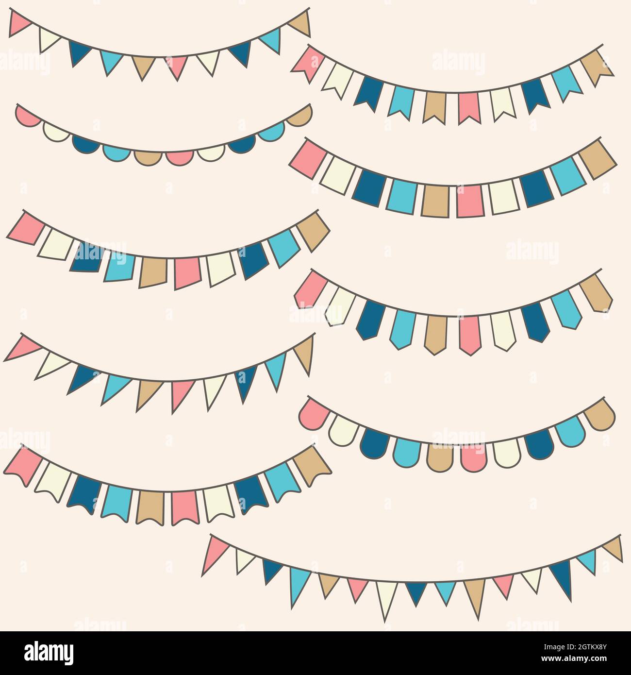 Colorful Bunting Banners. Hand Drawn Triangular Garland. Colored Elements. Stock Vector