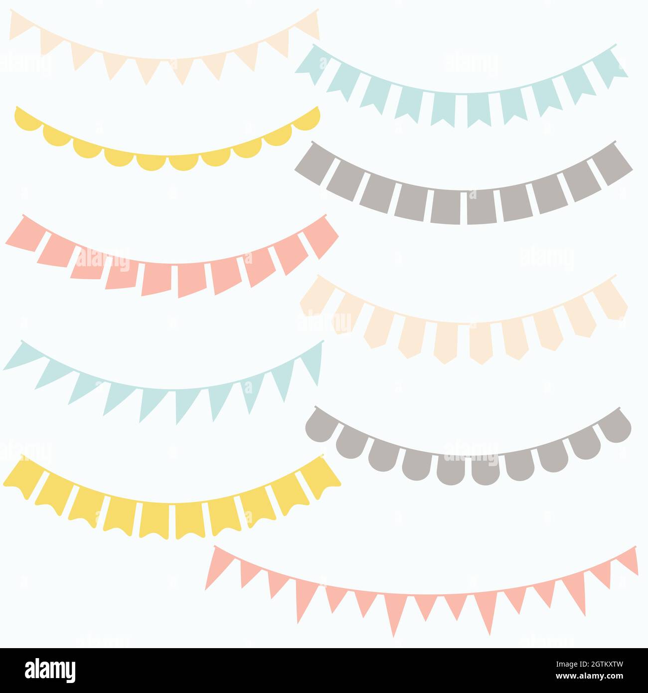 Colorful Bunting Banners. Hand Drawn Triangular Garland. Colored Silhouette. Stock Vector
