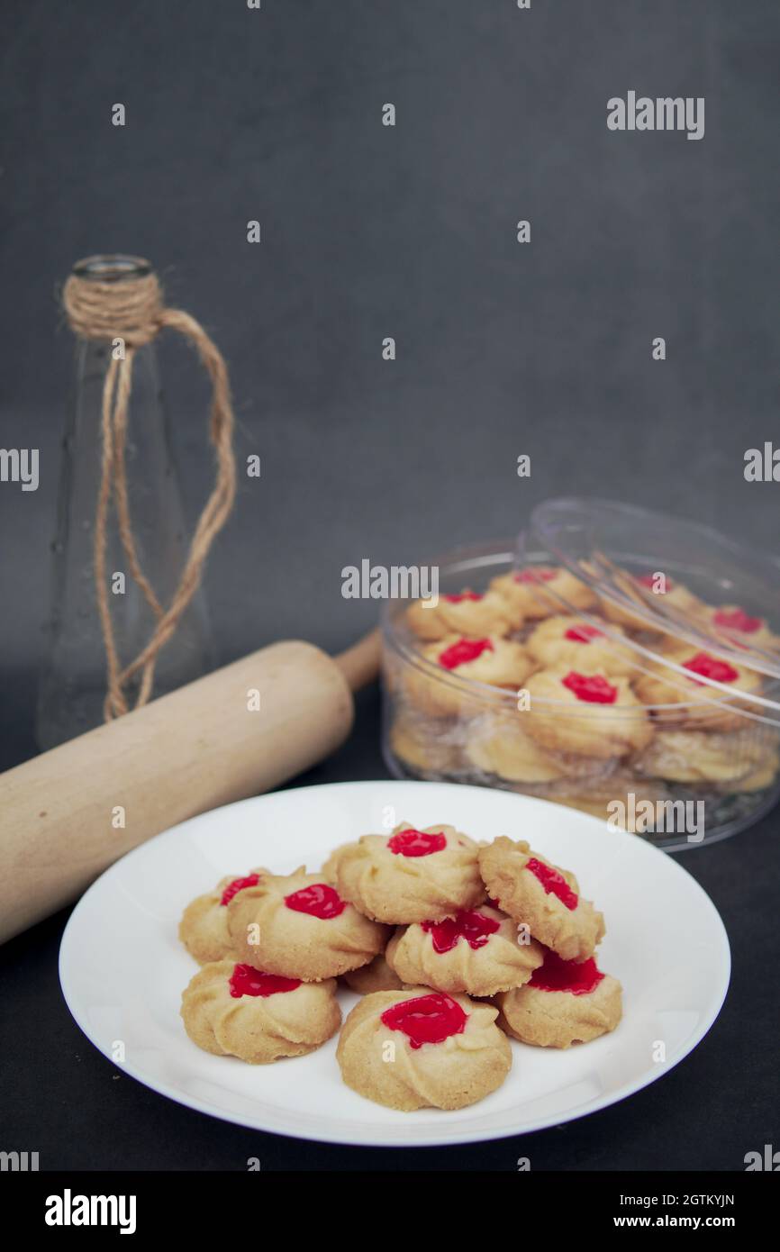 Malaysian Kuih Raya Called Strawberry Butter Cookies. Popular Kuih Raya