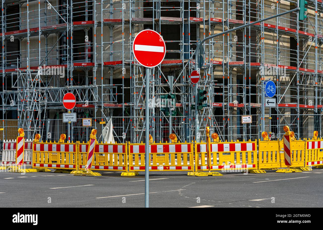 Traffic Sign Prohibiting Entry At A Construction Site Stock Photo