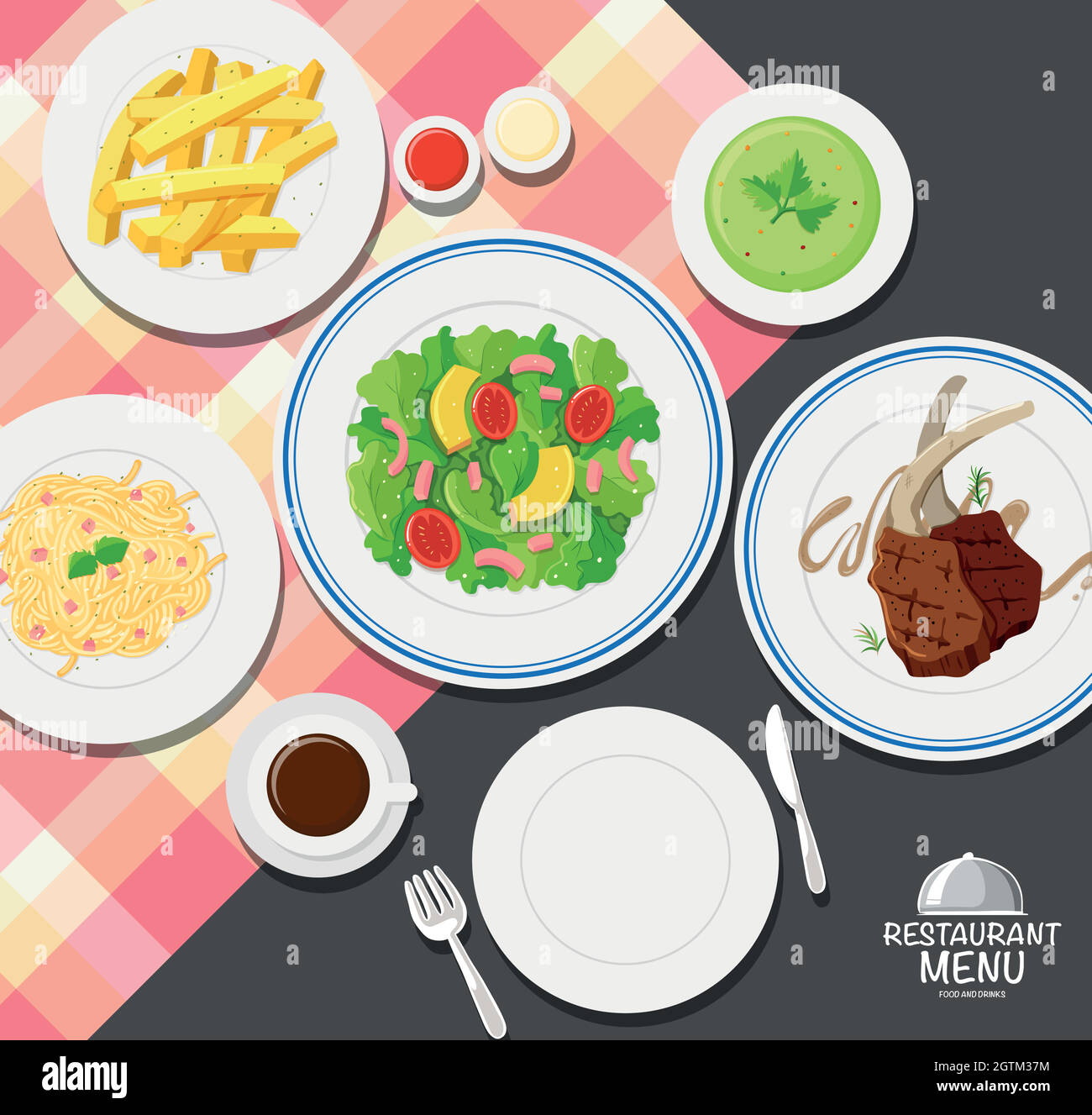 Different types of food on dining table Stock Vector Image & Art - Alamy
