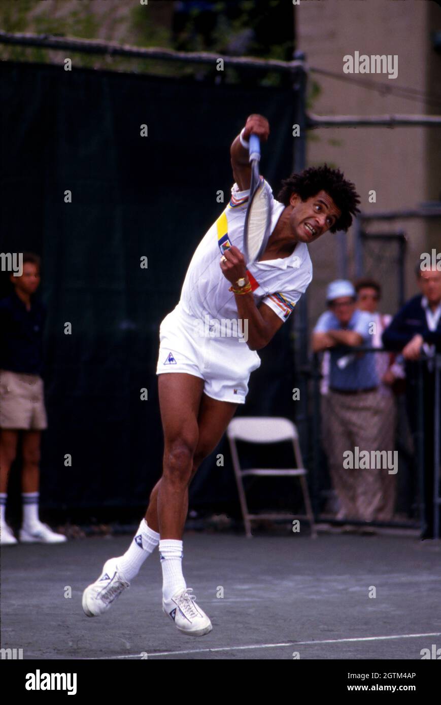 Yannick Noah serving during a World Championship Tennis Tournament at  Forest Hills, New York in 1986 Stock Photo - Alamy