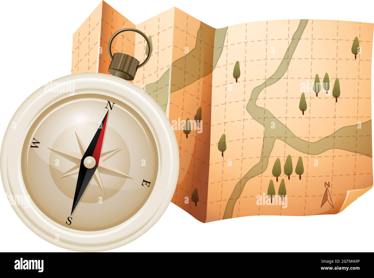 Map and compass Stock Vector