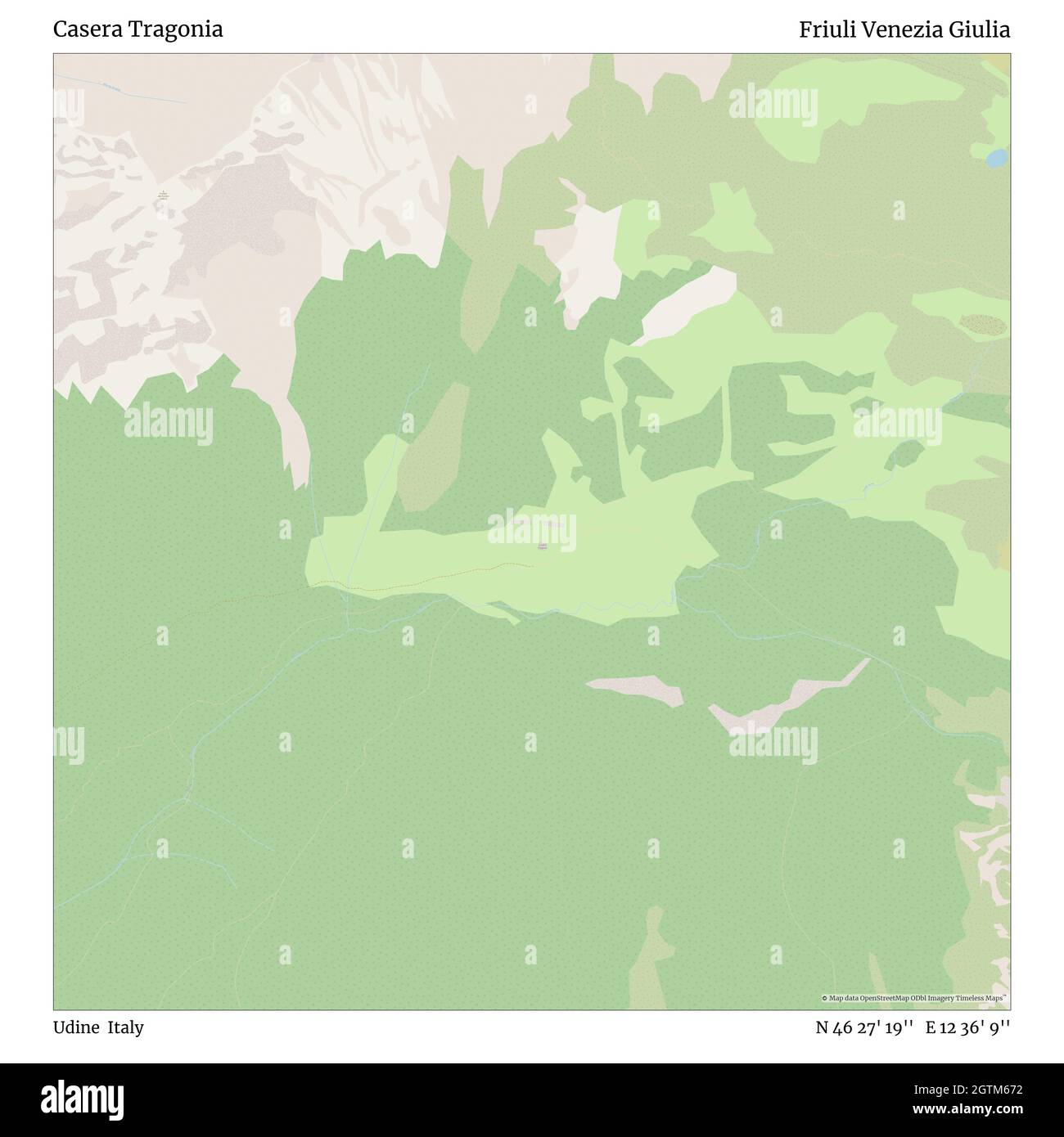 Casera Tragonia, Udine, Italy, Friuli Venezia Giulia, N 46 27' 19'', E 12 36' 9'', map, Timeless Map published in 2021. Travelers, explorers and adventurers like Florence Nightingale, David Livingstone, Ernest Shackleton, Lewis and Clark and Sherlock Holmes relied on maps to plan travels to the world's most remote corners, Timeless Maps is mapping most locations on the globe, showing the achievement of great dreams Stock Photo