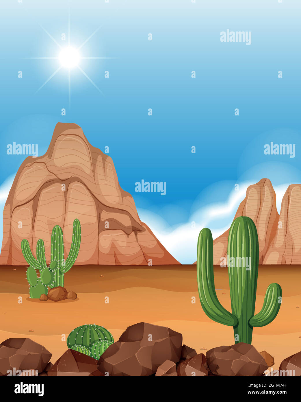 Desert scene with mountains and cactus Stock Vector Image & Art - Alamy