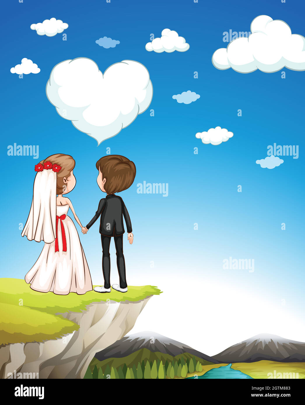 Wedding couple standing on cliff Stock Vector