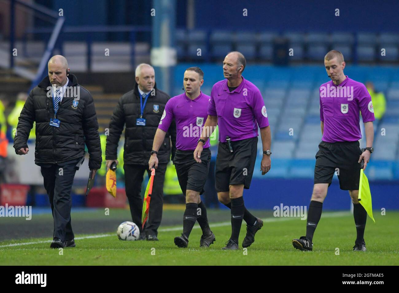 Referee Andy Haines is booed by the home supporters as he leaves the pitch after the final whistle Stock Photo