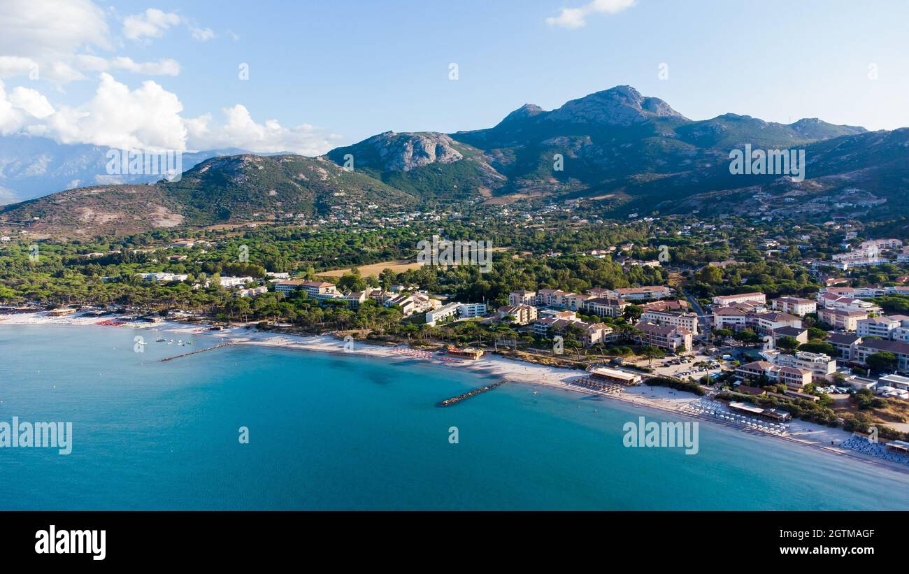 Aerial view of the beach of Calvi in Upper Corsica, France Stock Photo