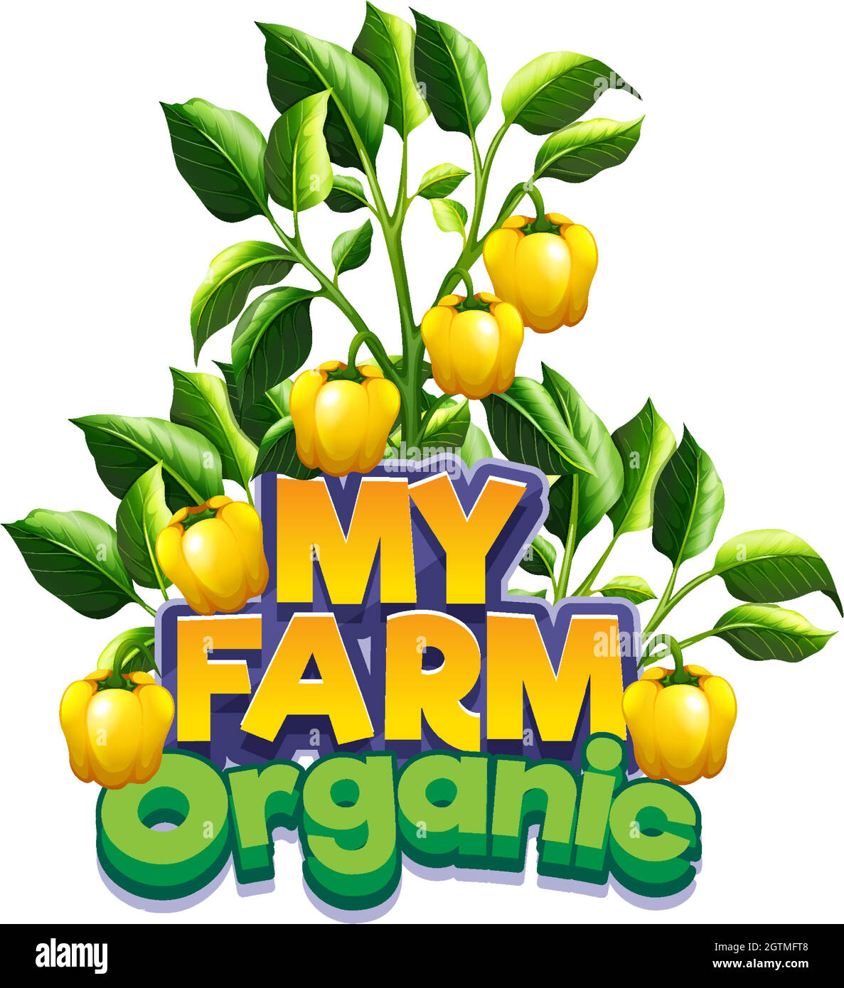 Font design for word my farm with yellow bell peppers Stock Vector