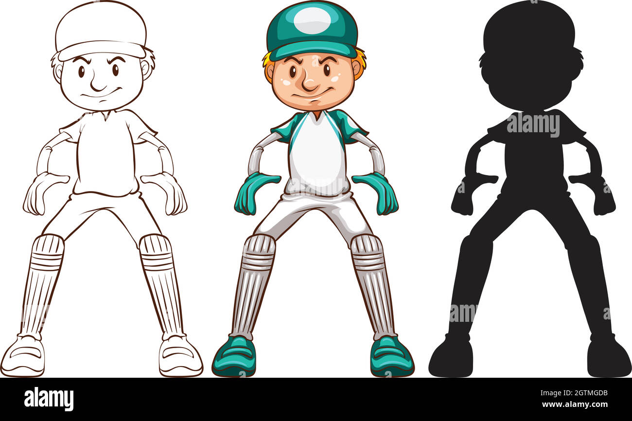 Sketches of a cricket player in different colours Stock Vector