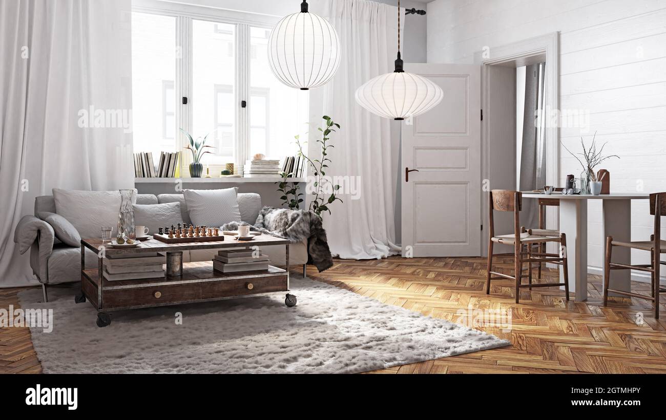 modern living interior design. 3d concept illustration Stock Photo - Alamy