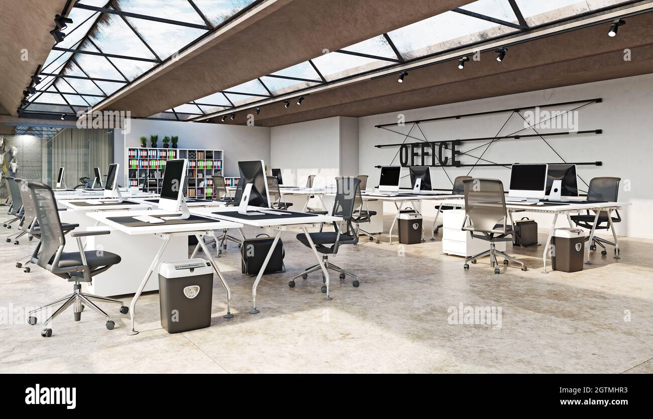 modern office interior design concept. 3d rendering idea Stock Photo - Alamy