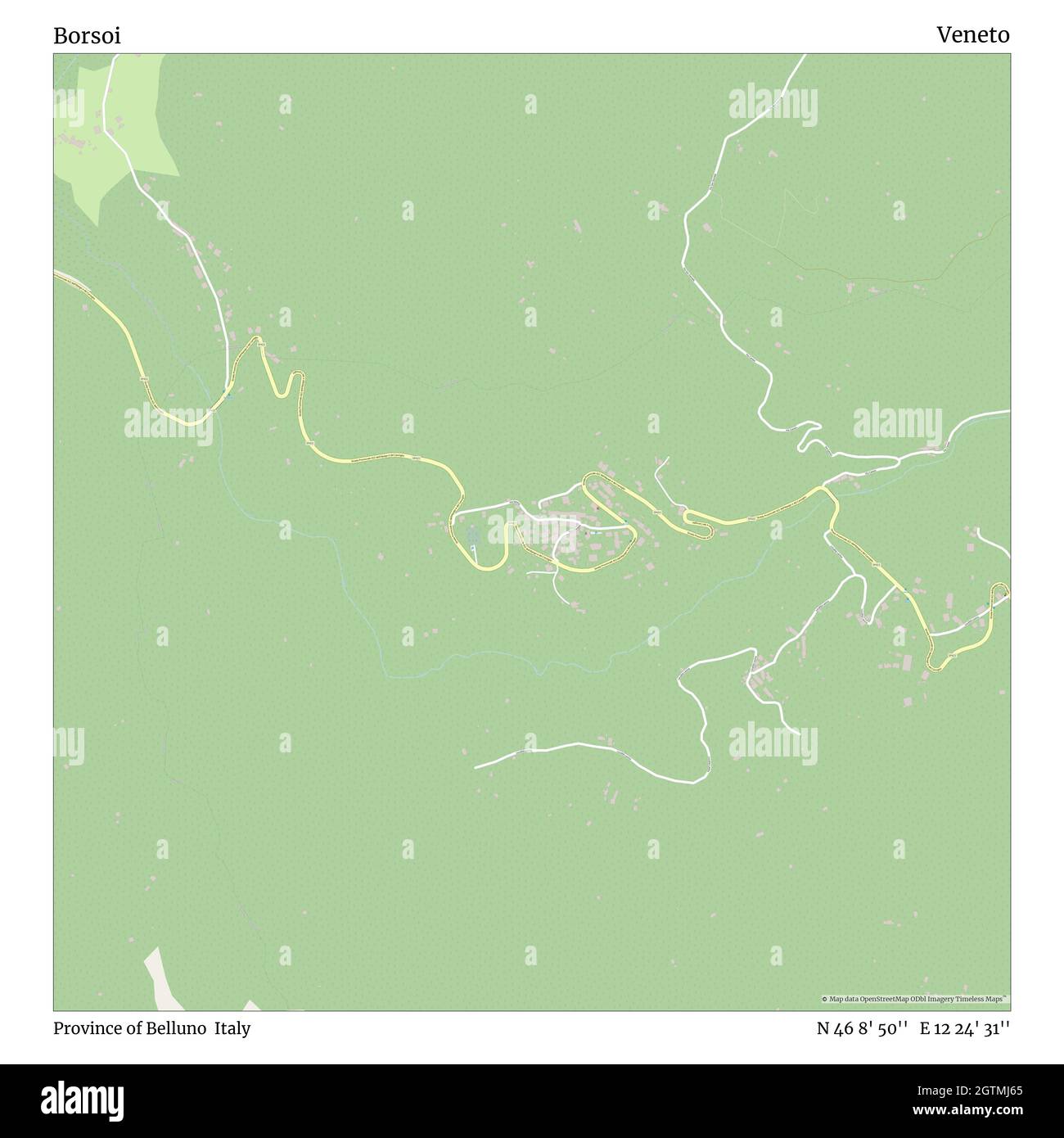 Borsoi, Province of Belluno, Italy, Veneto, N 46 8' 50'', E 12 24' 31'', map, Timeless Map published in 2021. Travelers, explorers and adventurers like Florence Nightingale, David Livingstone, Ernest Shackleton, Lewis and Clark and Sherlock Holmes relied on maps to plan travels to the world's most remote corners, Timeless Maps is mapping most locations on the globe, showing the achievement of great dreams Stock Photo