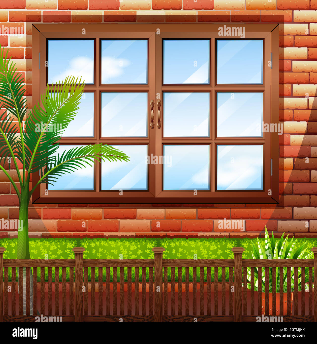 Side of building with brick wall and window Stock Vector