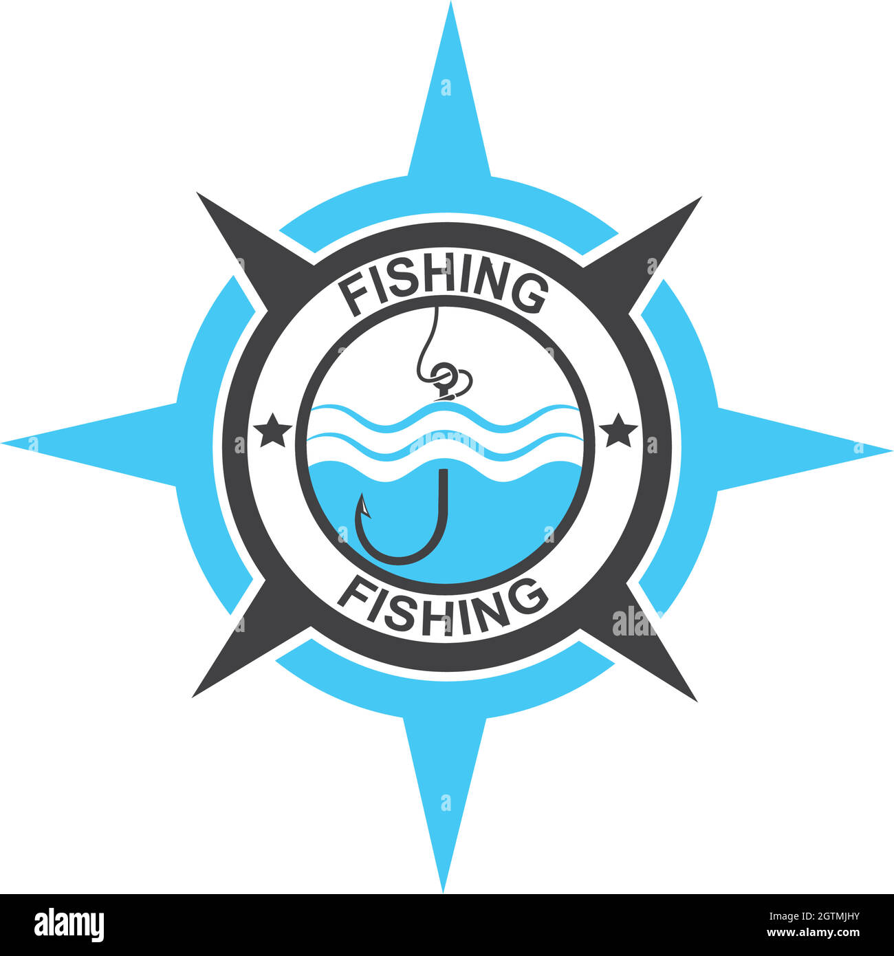 fishing hook logo icon vector compass concept illustration Stock