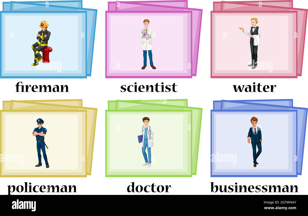Vocabulary cards for occupations Stock Vector