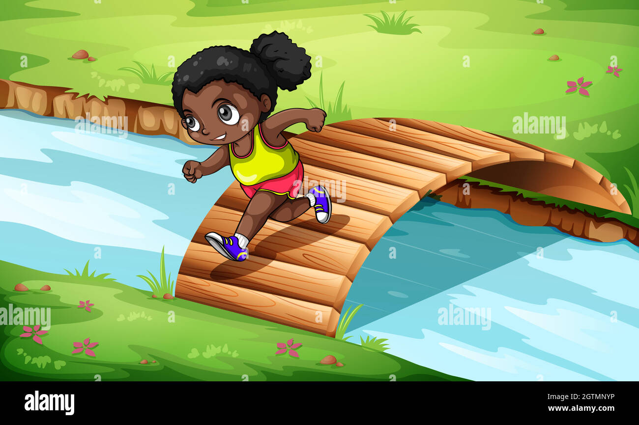 A black girl crossing the wooden bridge Stock Vector Image & Art - Alamy