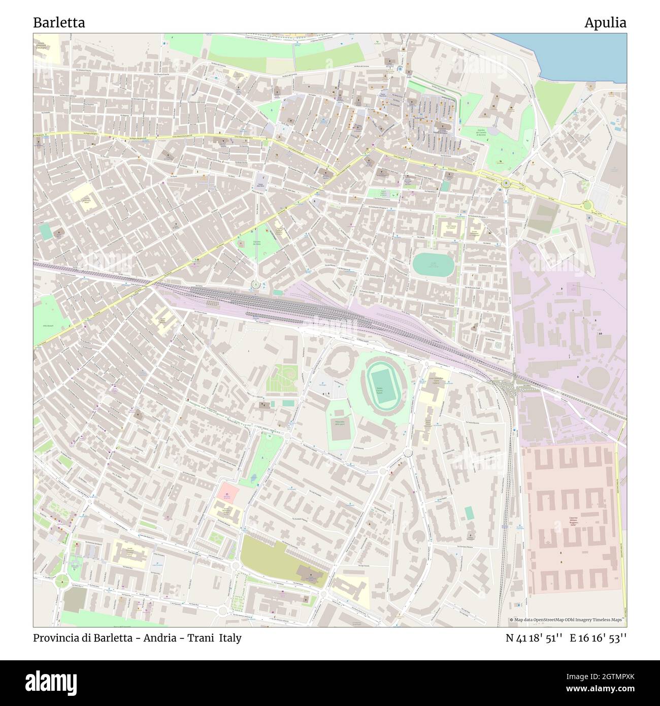 Barletta, Provincia di Barletta - Andria - Trani, Italy, Apulia, N 41 18'  51'', E 16 16' 53'', map, Timeless Map published in 2021. Travelers,  explorers and adventurers like Florence Nightingale, David