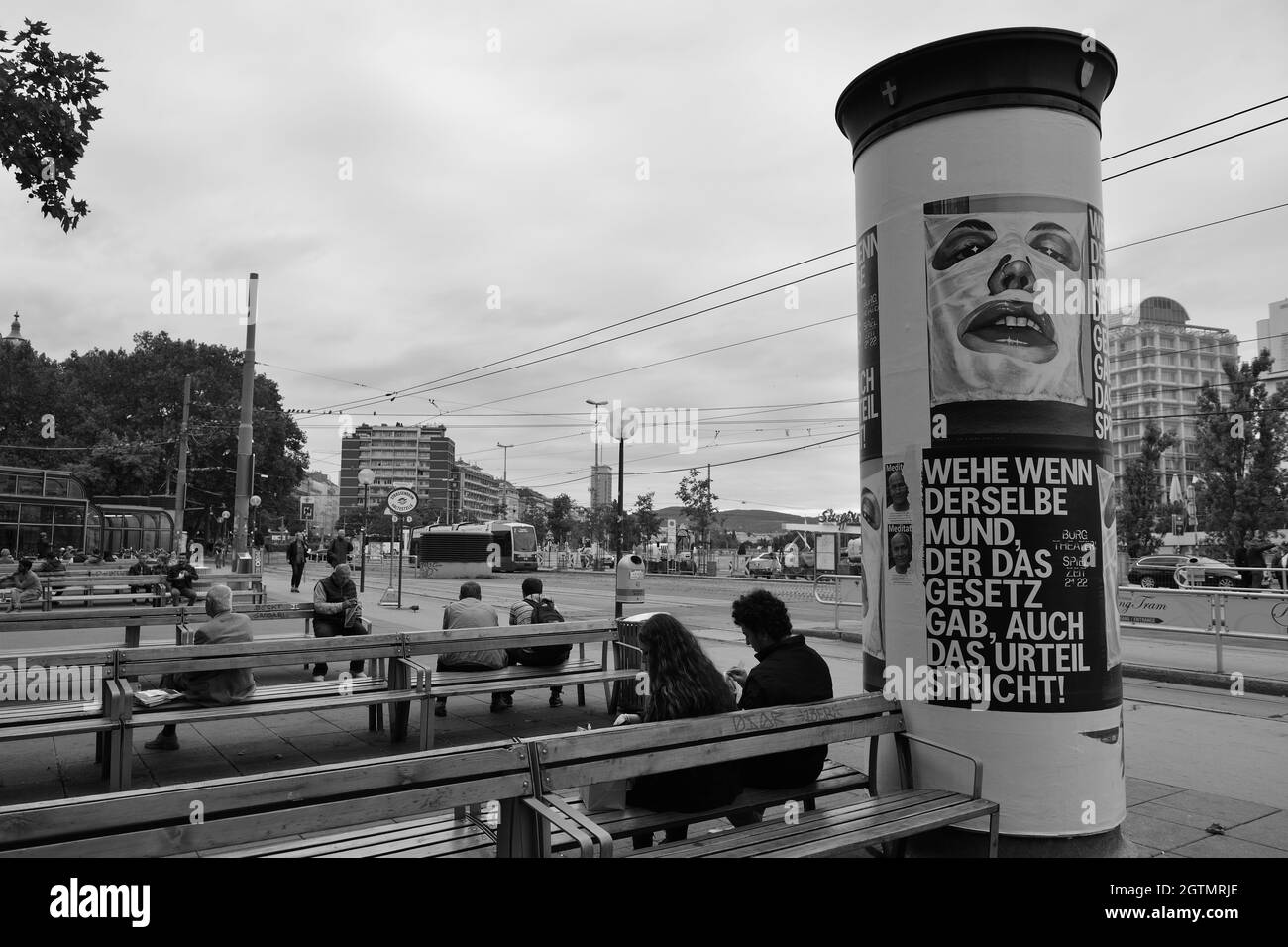 Vienna, Austria. Advertising column on Schwedenplatz Stock Photo - Alamy