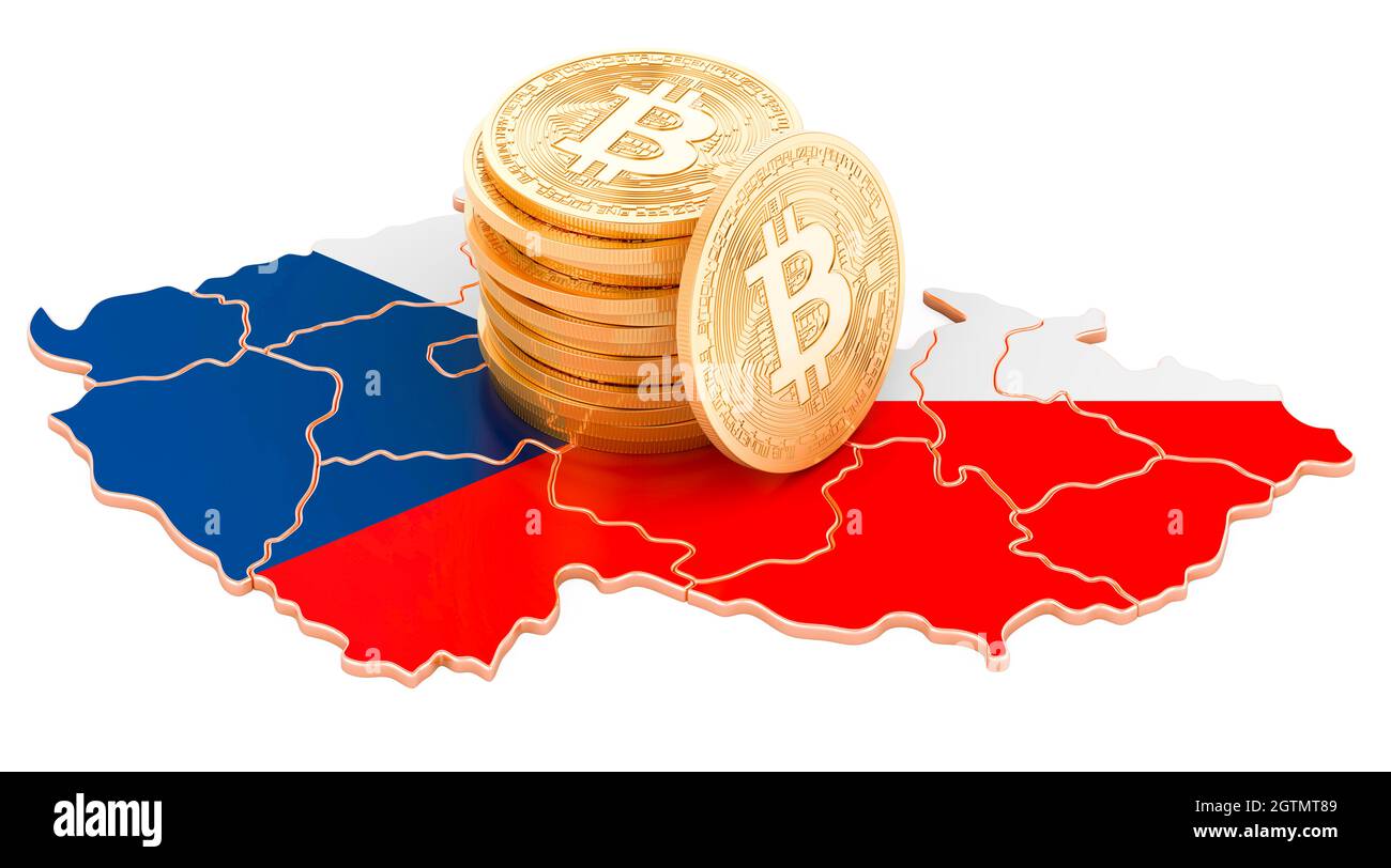 Bitcoin cryptocurrency in Czech Republic, 3D rendering isolated on