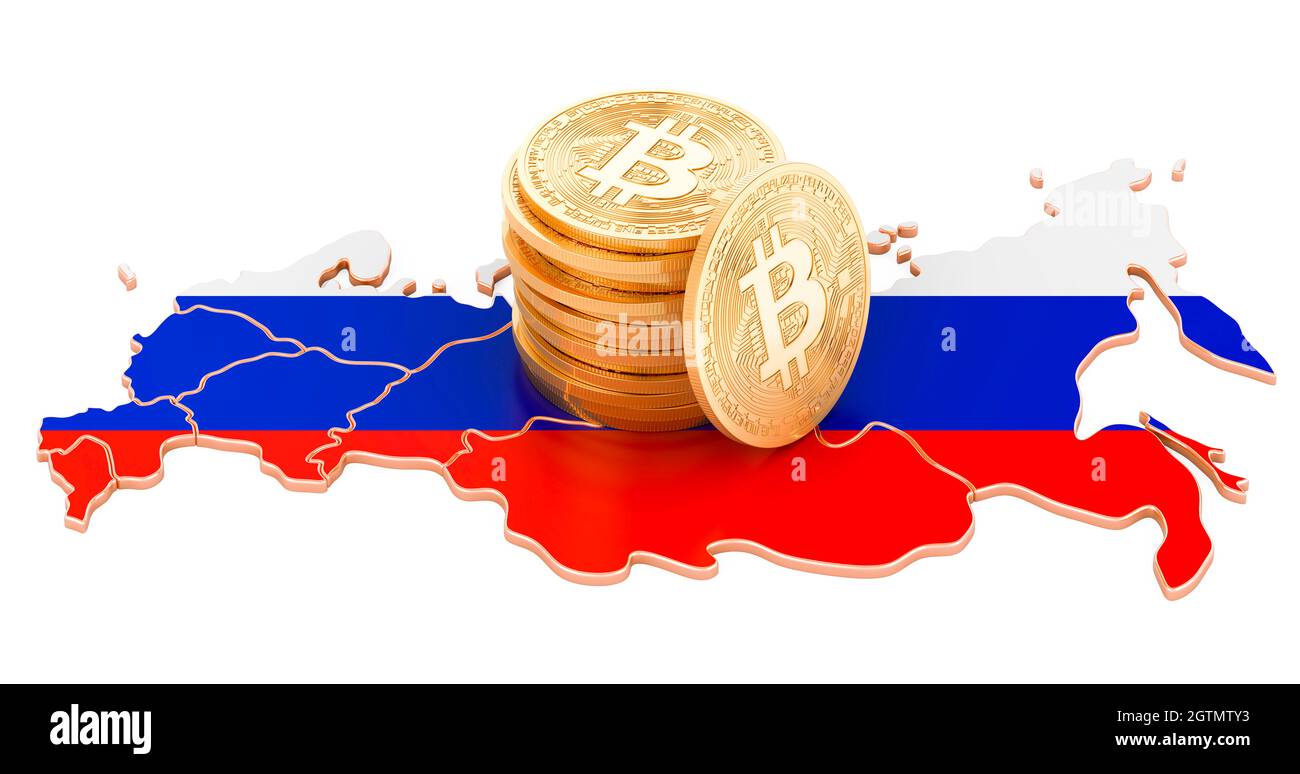 Russia flag on a bitcoin cryptocurrency coin. 3D Rendering Stock Photo -  Alamy