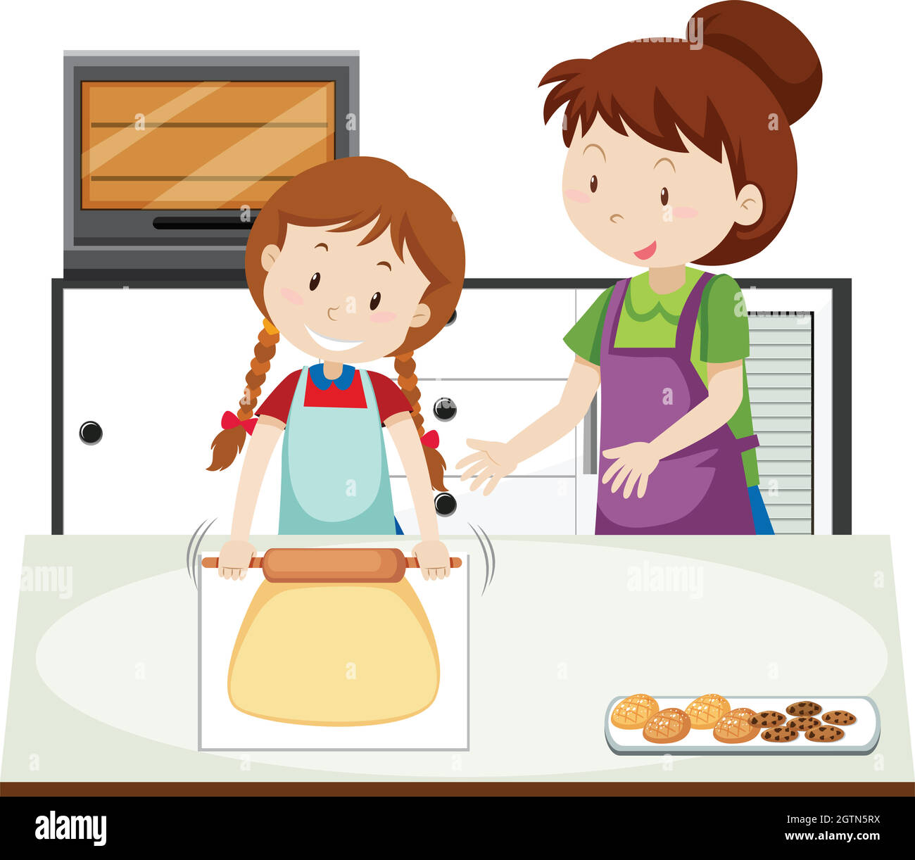 A mother teach daughter to bake Stock Vector