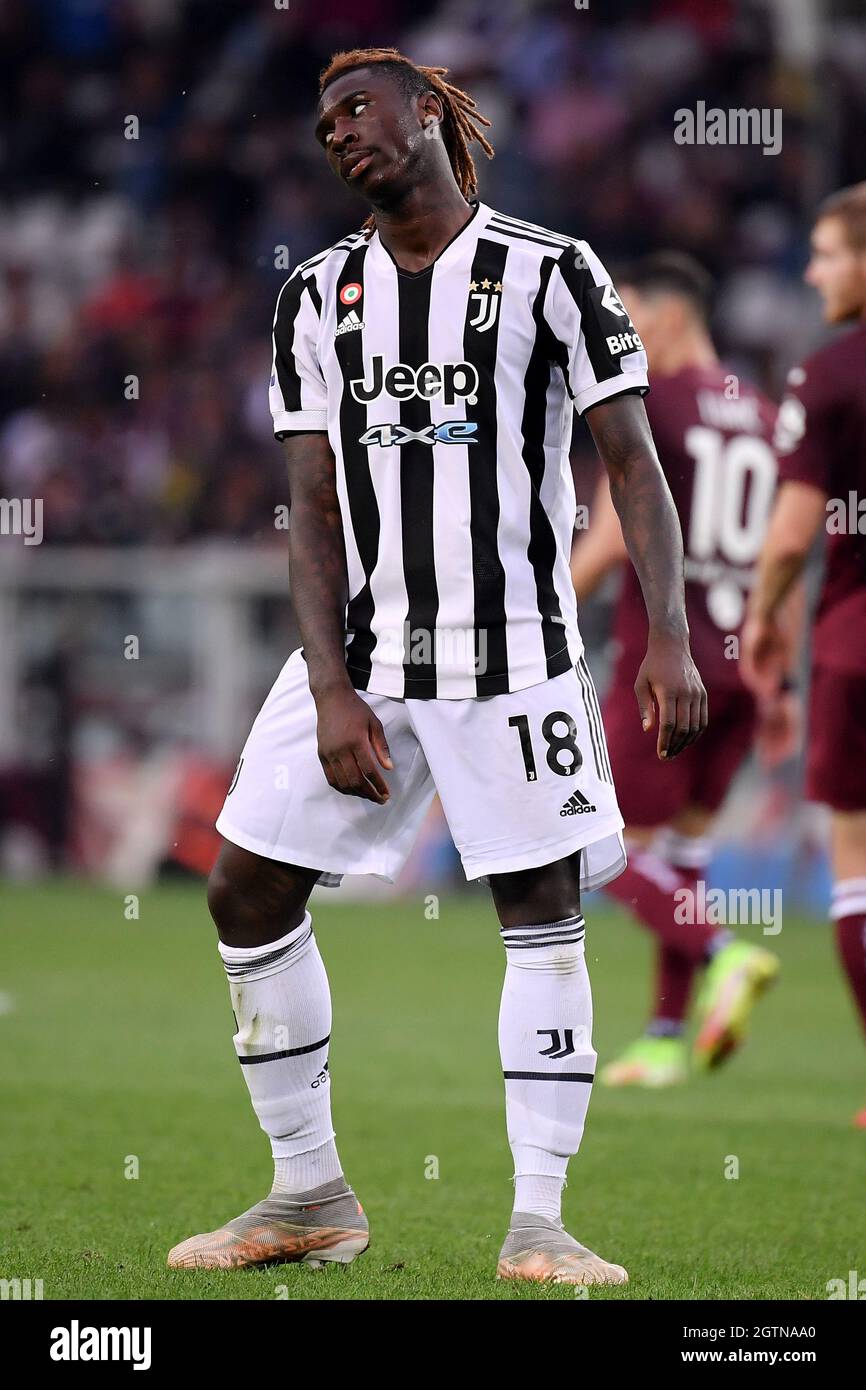 Torino, Italy. 02nd Oct, 2021. Moise Kean of Juventus FC reacts during the  Serie A 2021/2022 football match between Torino FC and Juventus FC at  Stadio Olimpico Grande Torino in Turin (Italy),