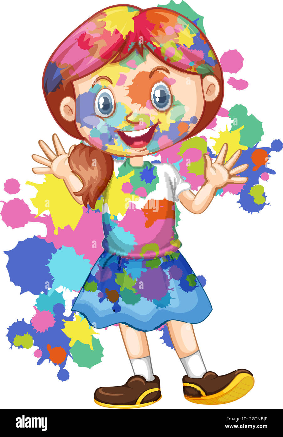 Happy girl with watercolor paints on her body Stock Vector