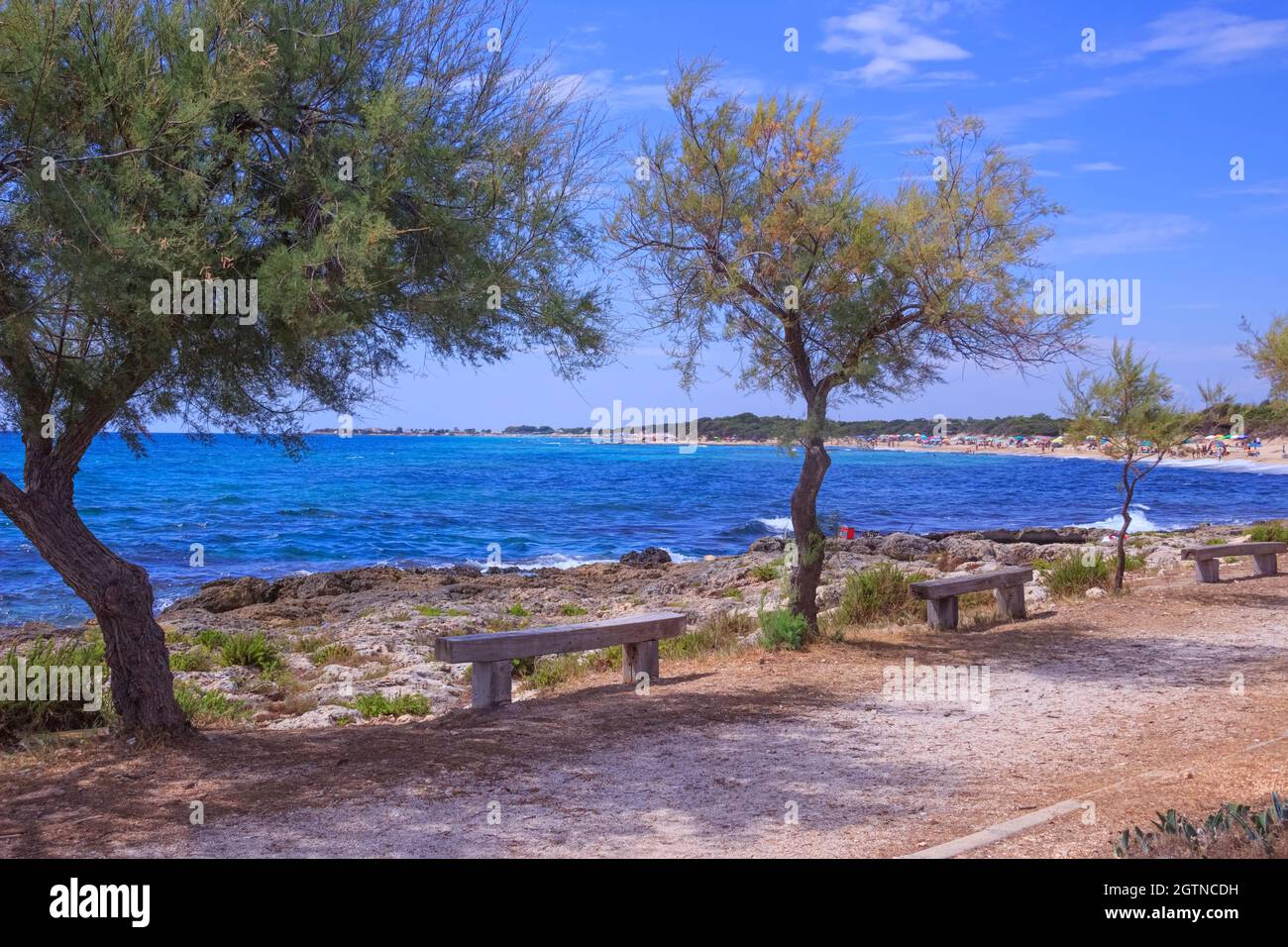 The most beautiful beaches of Italy: Punta Prosciutto in Apulia. The coastline  is a corner of paradise in the heart of Salento. Stock Photo