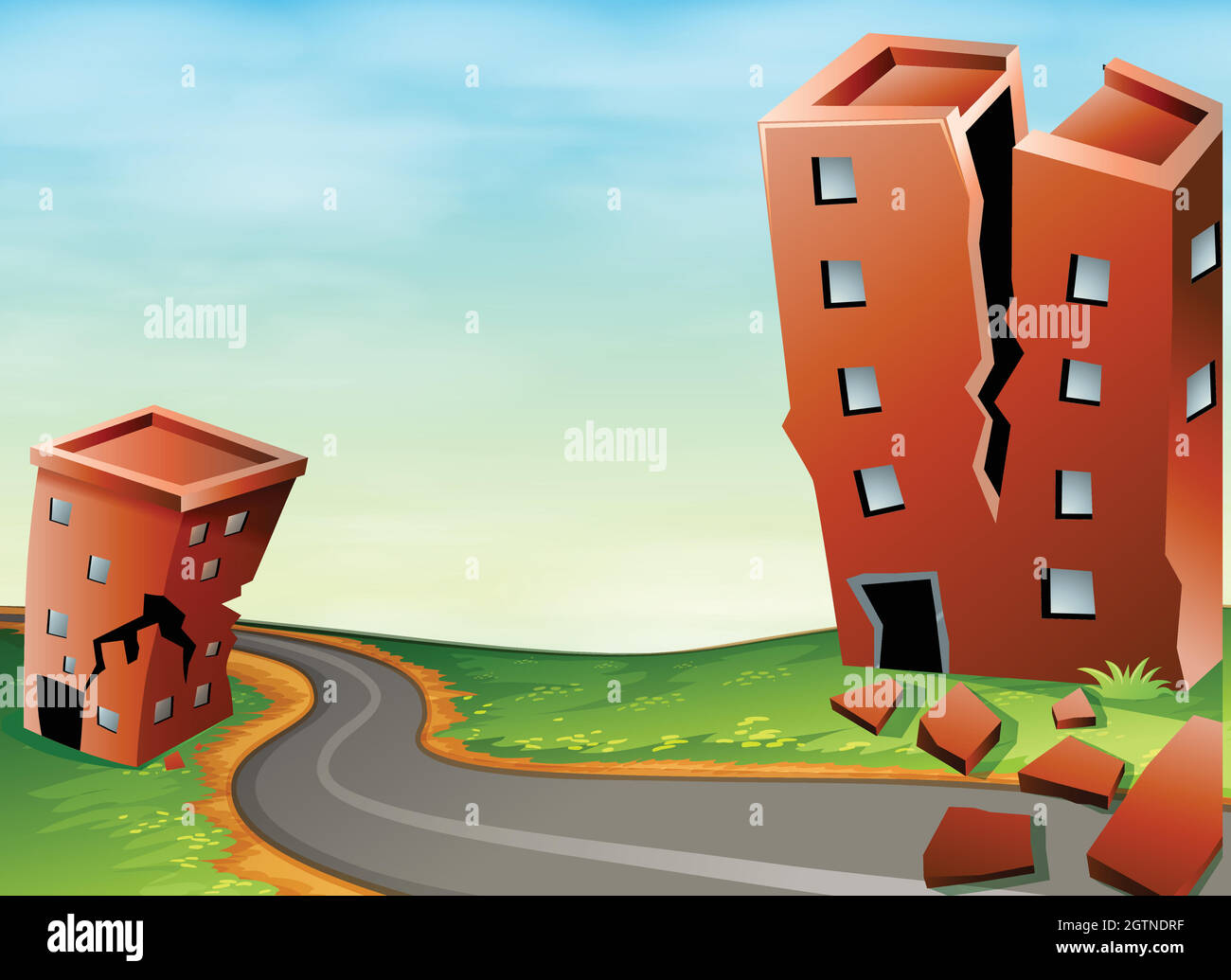 Scene of earthquake with cracked buildings Stock Vector