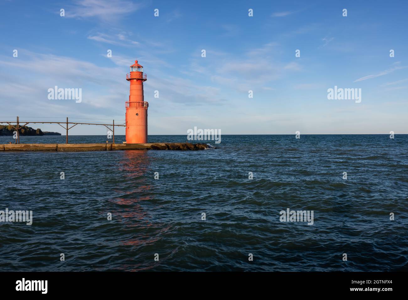 Algoma Breakwater Lighthouse On Lake Michigan Stock Photo