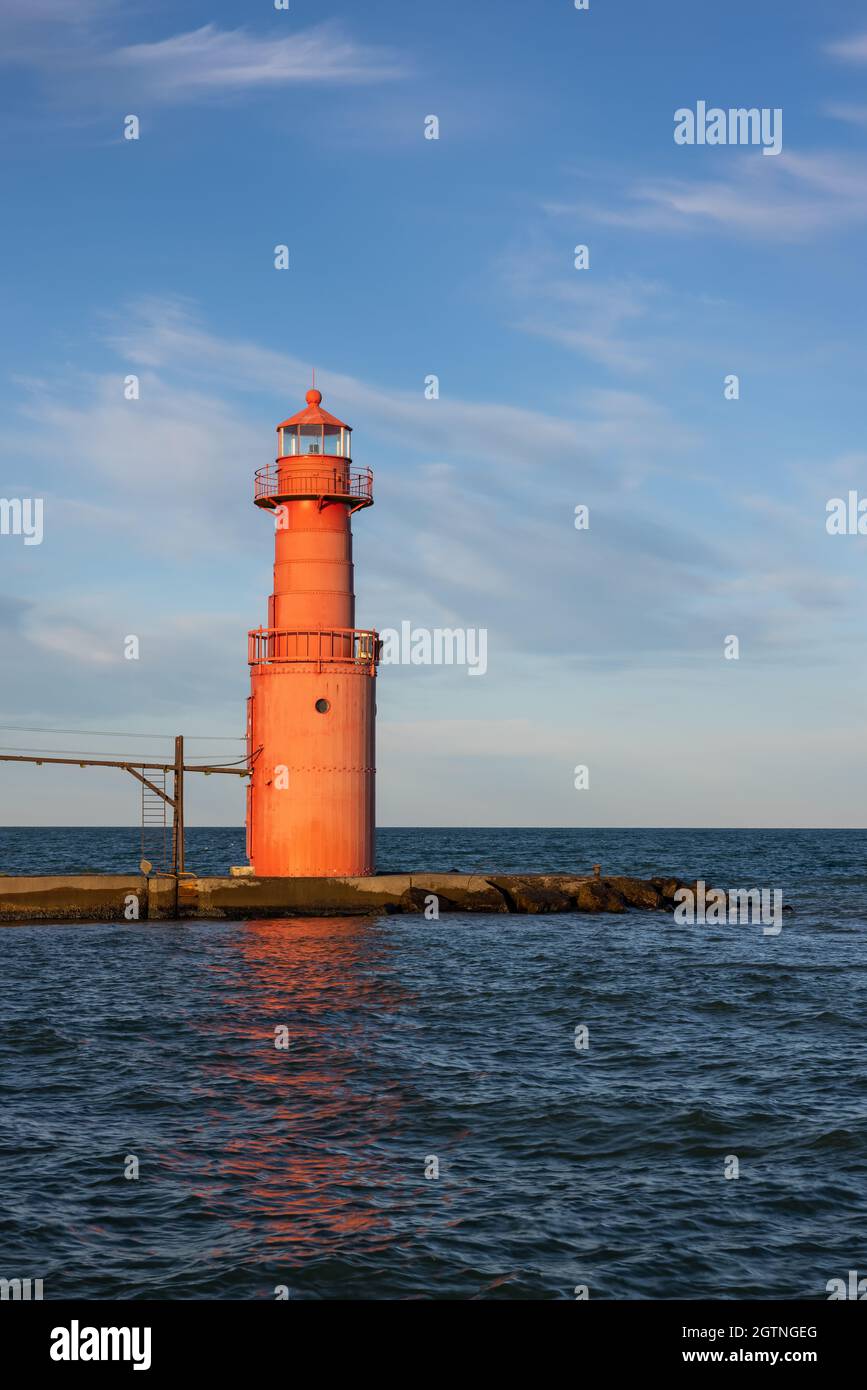 Algoma Breakwater Lighthouse On Lake Michigan Stock Photo