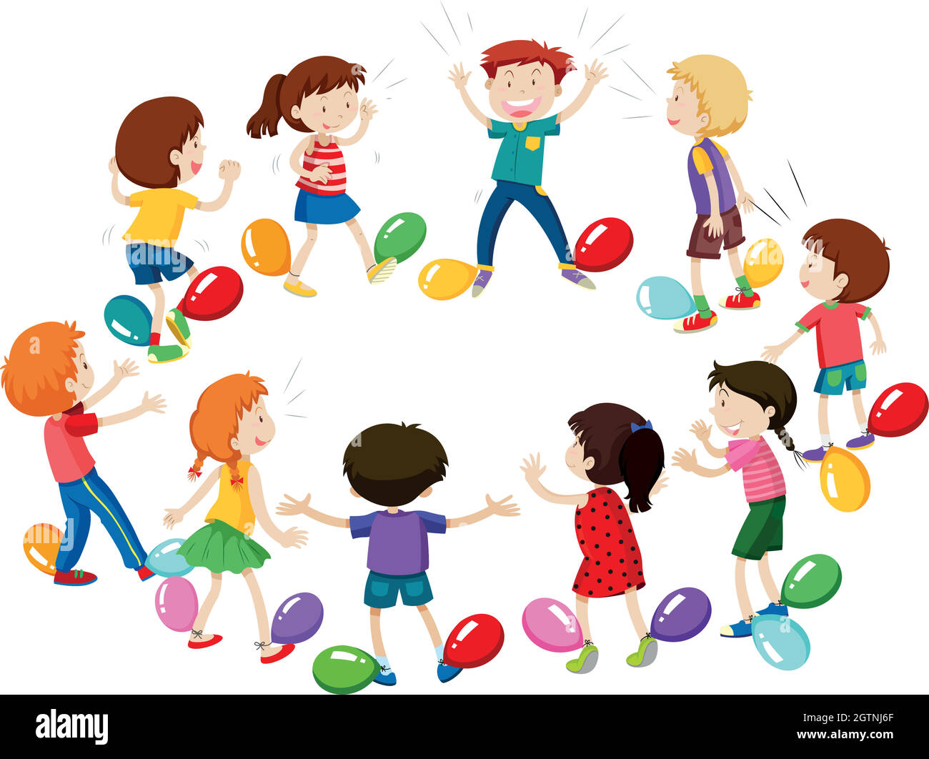 Children playing game of balloon popping Stock Vector