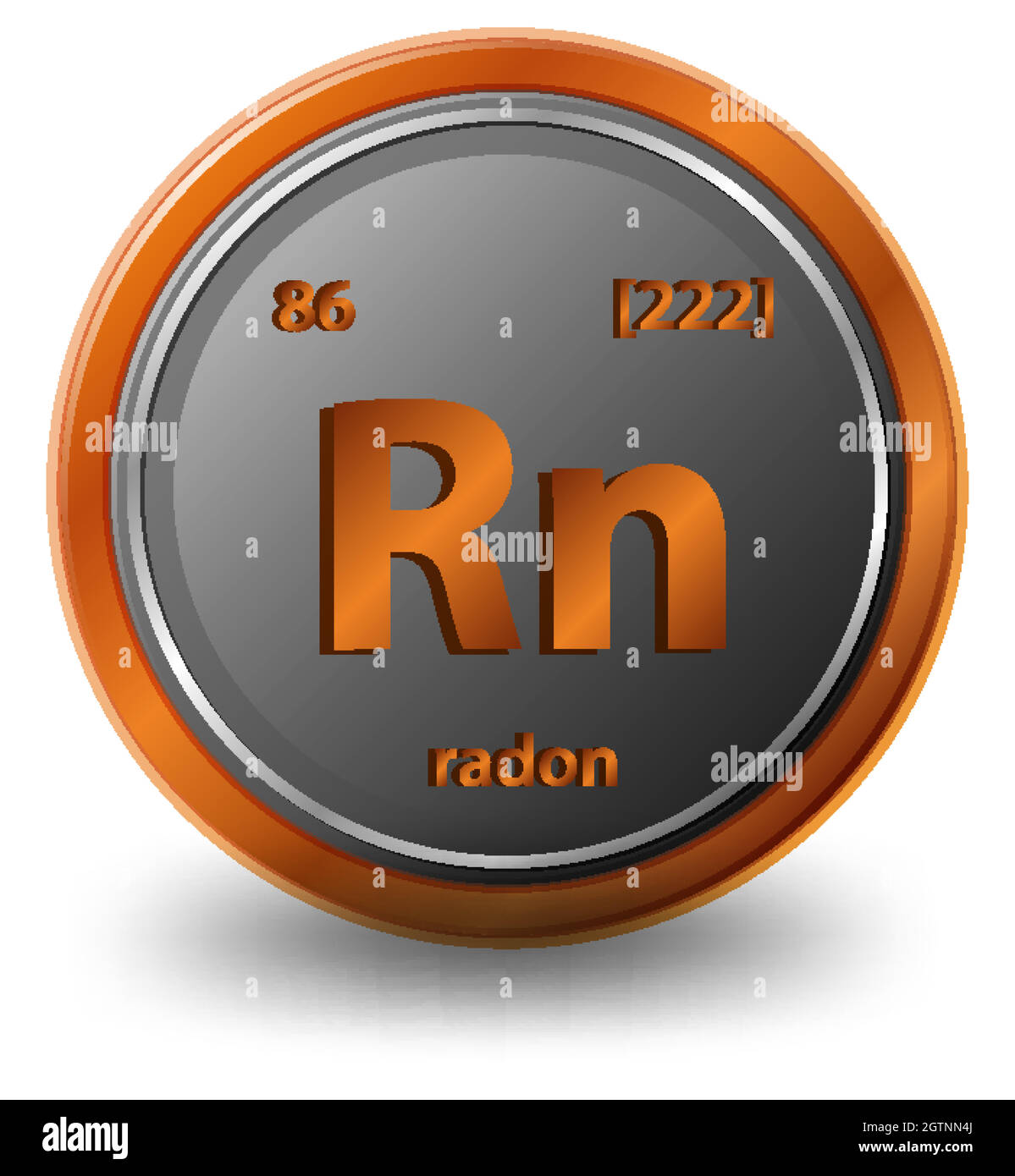 Radon chemical element. Chemical symbol with atomic number and atomic