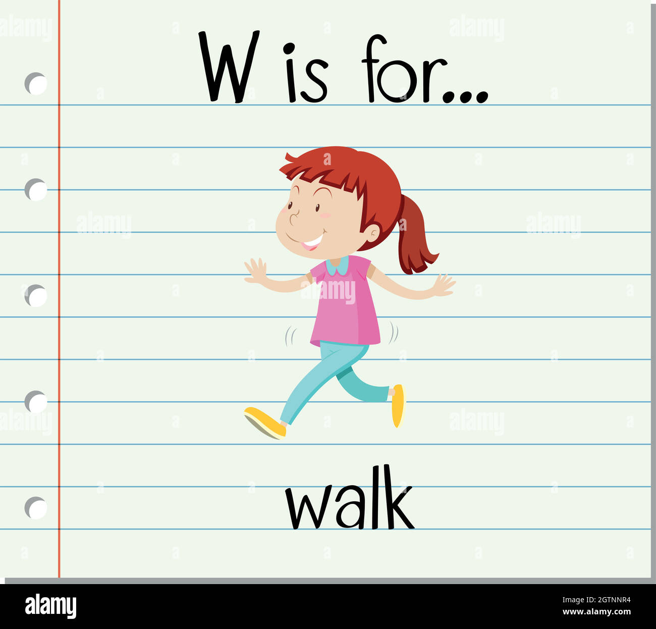 Flashcard letter W is for walk Stock Vector